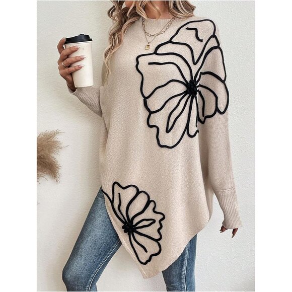 Women's Knit Poncho Sweater X-Large Asymmetrical Hem Casual Fall Trendy - Picture 6 of 6